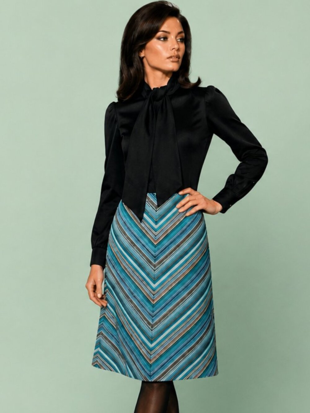 PARKSHIRE ORIGINAL Vintage 70s Secretary Style Poly Dress